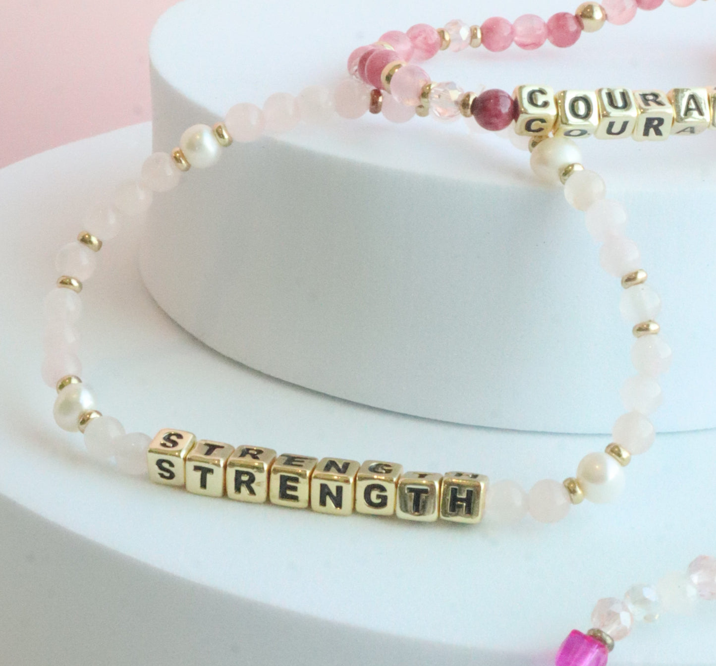 STRENGTH Breast Cancer Awareness Colorful Word Bracelet