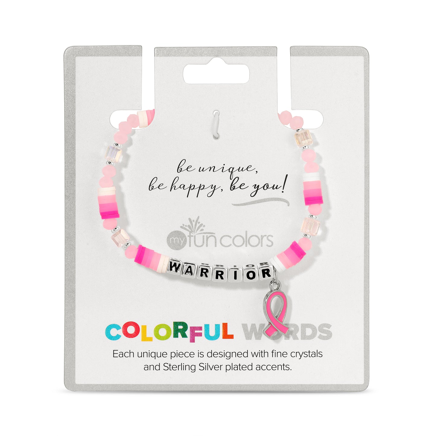 WARRIOR Breast Cancer Awareness Colorful Word Bracelet