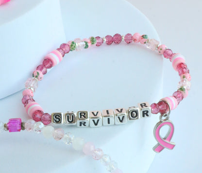 SURVIVOR Breast Cancer Awareness Colorful Word Bracelet