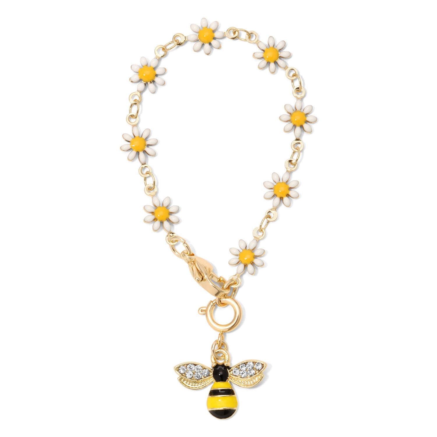gold floral bracelet with bee charm