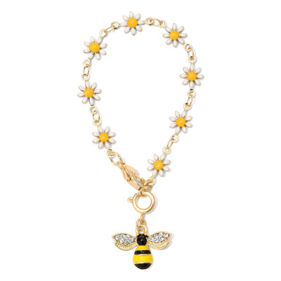 gold floral bracelet with bee charm