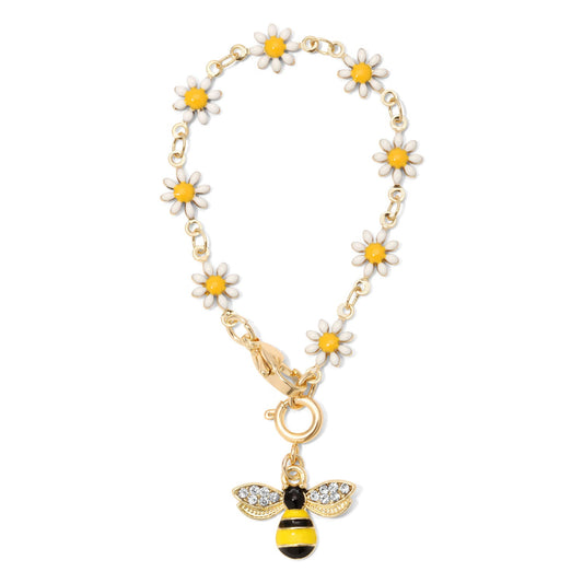 gold floral bracelet with bee charm
