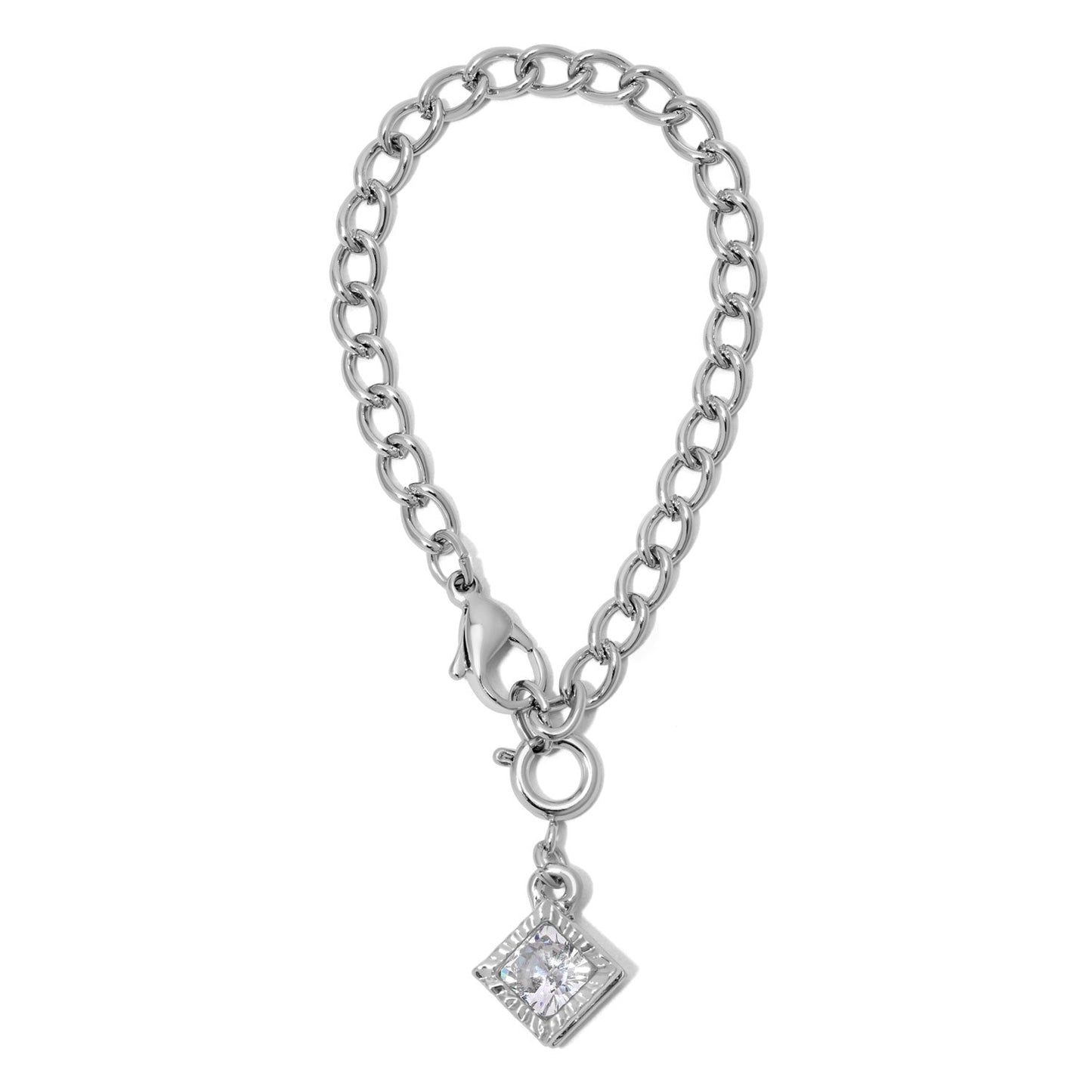 Rhinestone Diamond and Silver Curb Chain Tumbler Charm