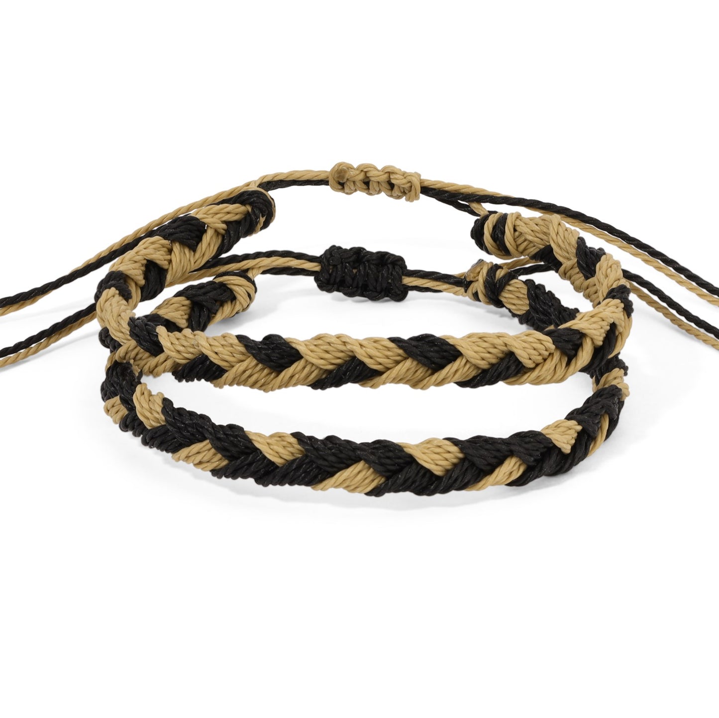 Black and Old Gold Team Color Braided Bracelets - Set of 2