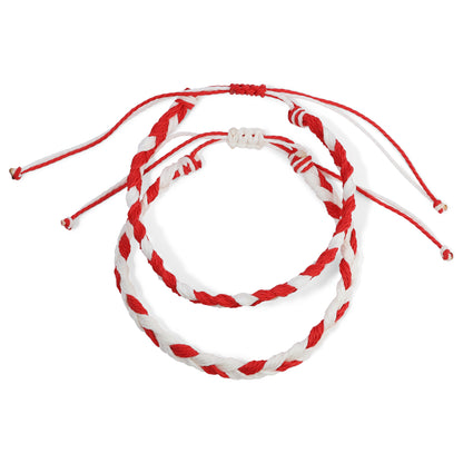 Scarlet and White Team Color Braided Bracelets - Set of 2