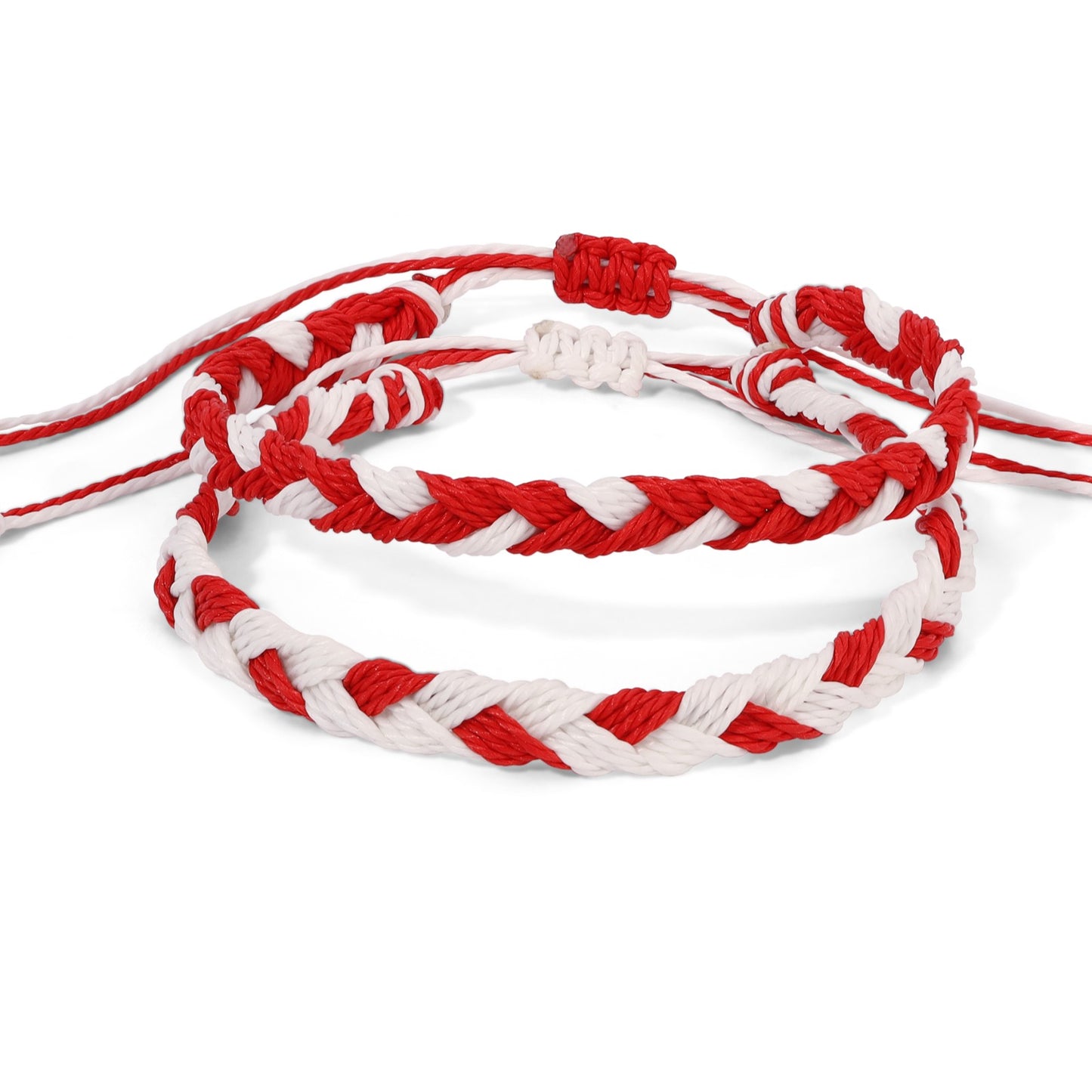 Scarlet and White Team Color Braided Bracelets - Set of 2