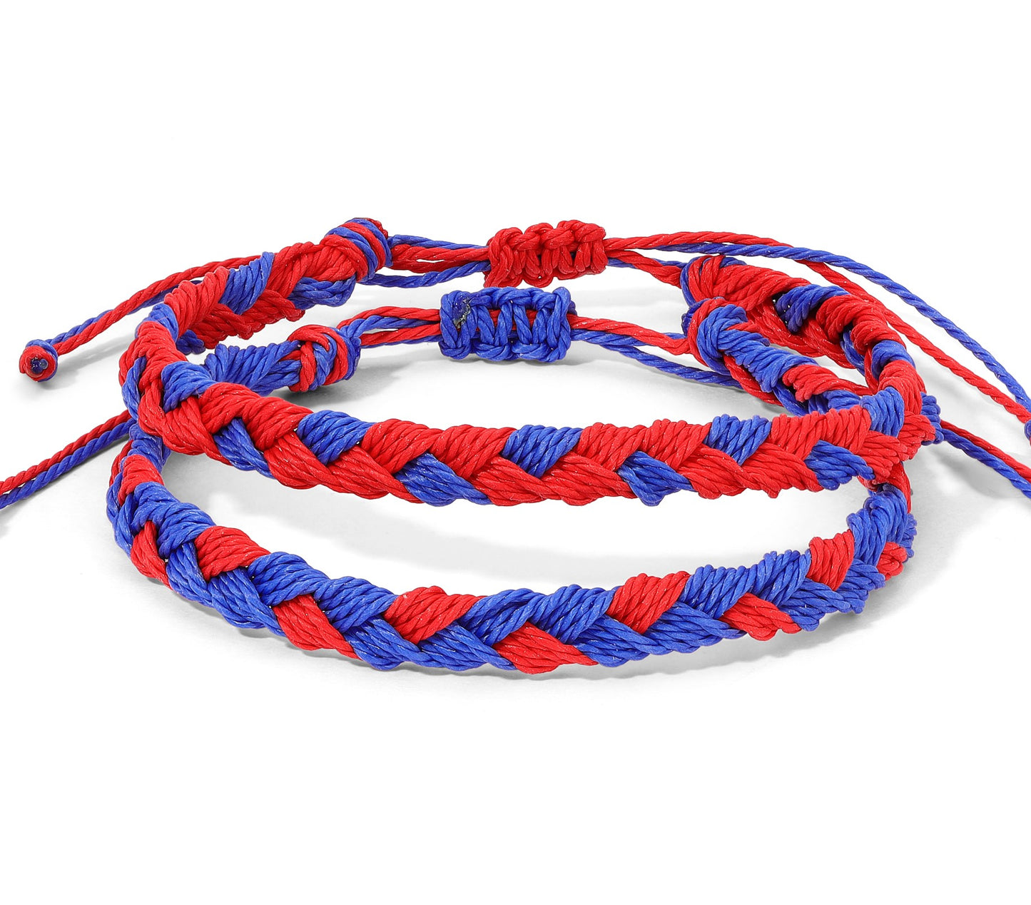 Red and Blue Team Color Braided Bracelet - Set of Two