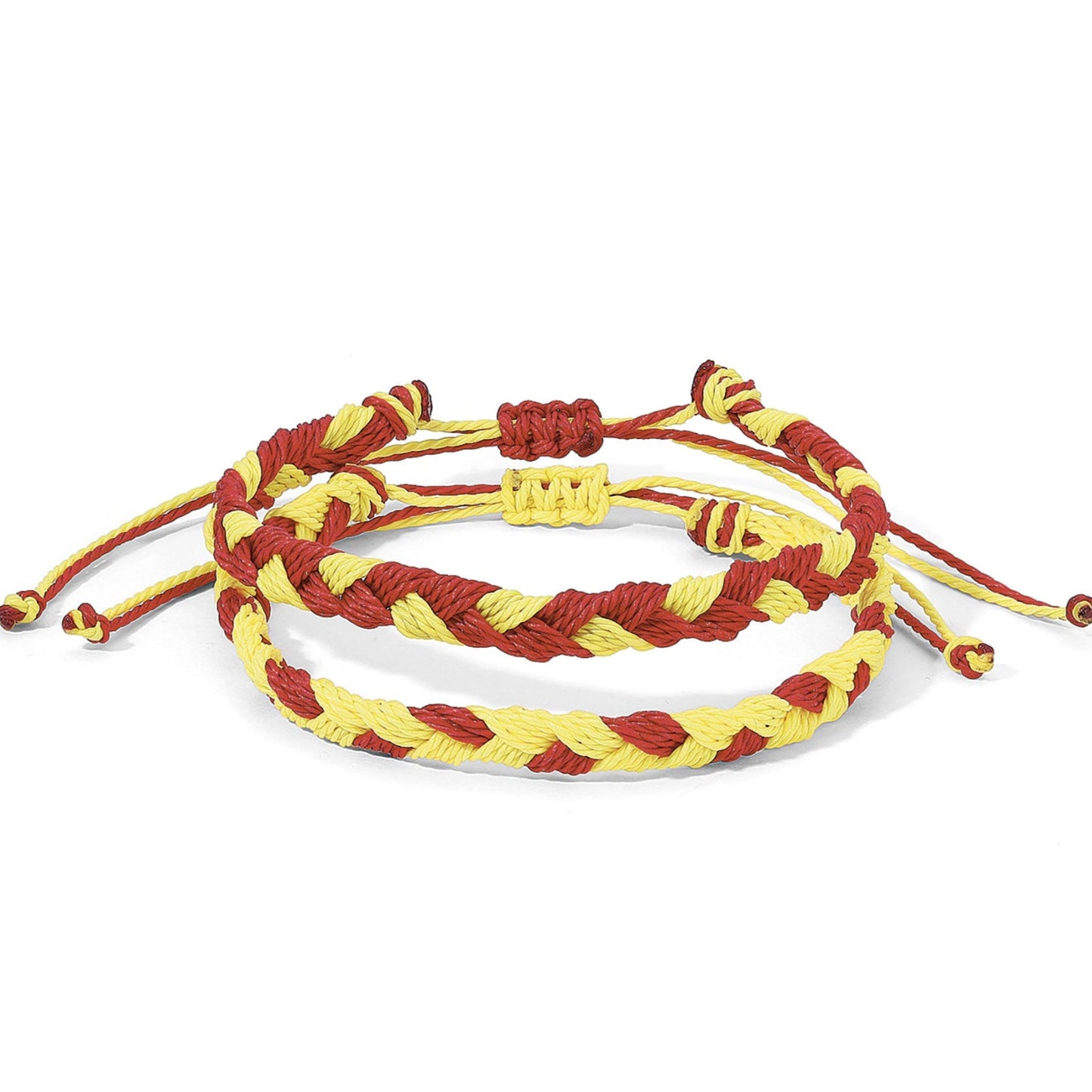 red and yellow braided rope bracelet
