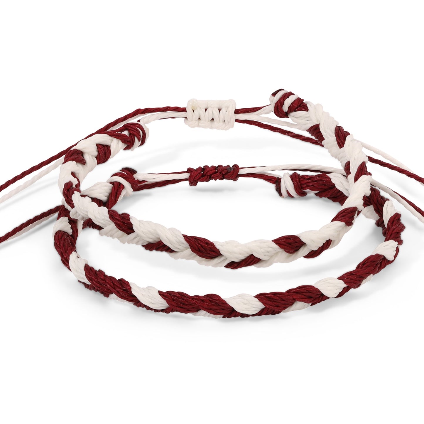 Maroon & White Team Color Braided Bracelets - Set of 2