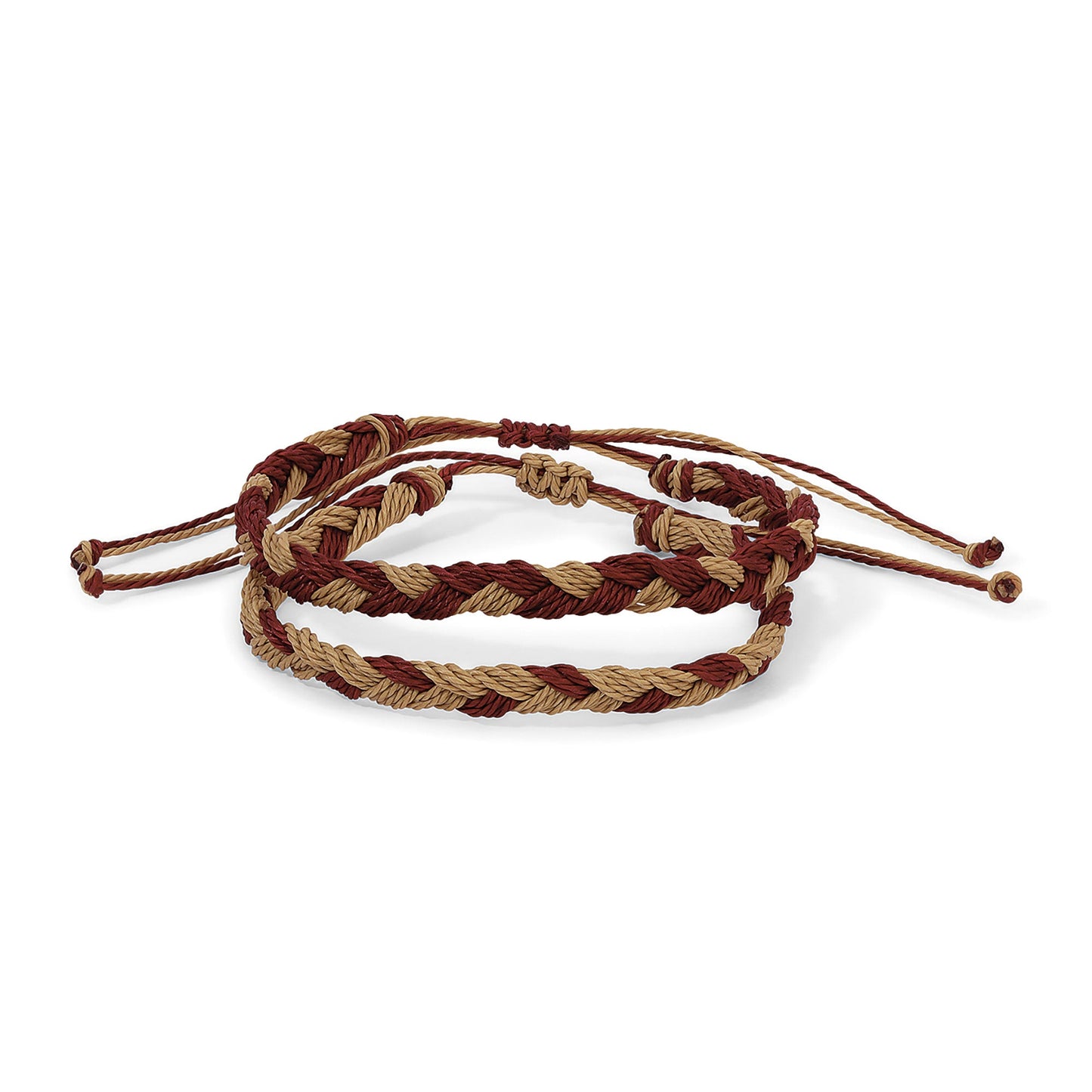 brown and red braided bracelet on white background