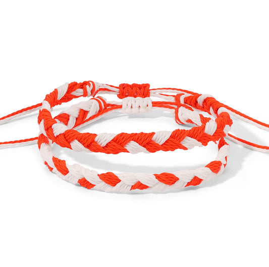 Orange & White Team Color Braided Bracelets - Set of 2