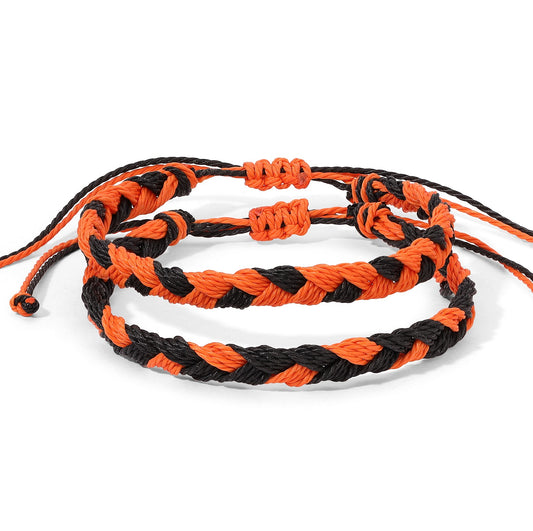 Orange and Black Team Color Braided Bracelets - Set of 2