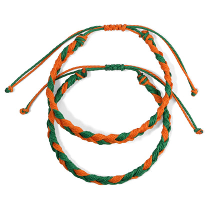 Orange and Green Team Color Braided Bracelets - Set of 2