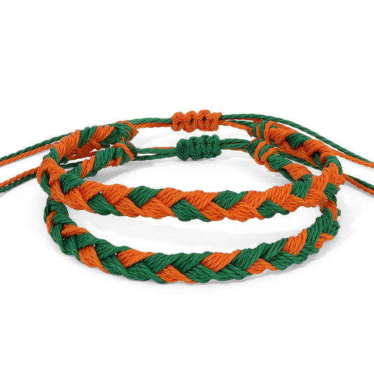 Orange and Green Team Color Braided Bracelets - Set of 2