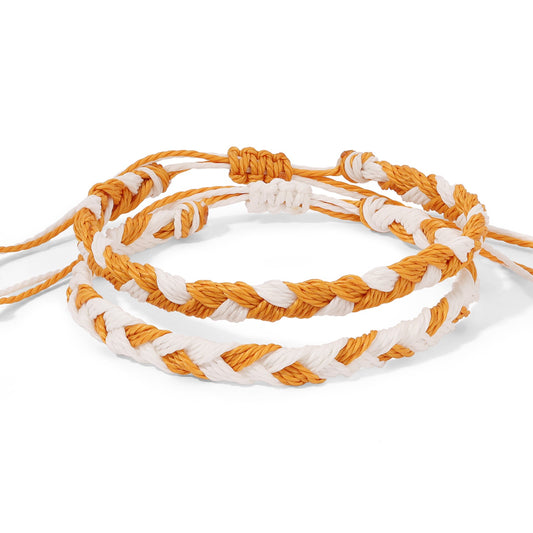 Burnt Orange and White Team Color Braided Bracelets - Set of 2
