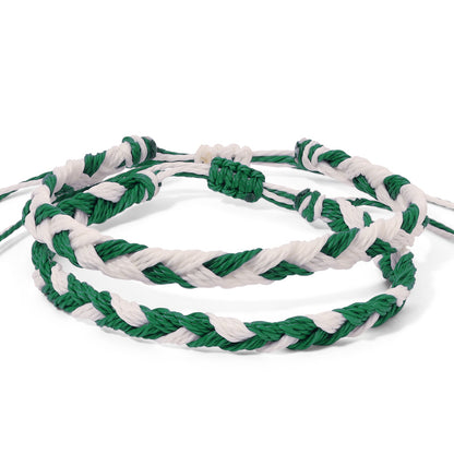 Green and White Team Color Braided Bracelets - Set of 2