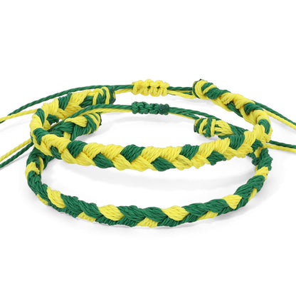 Green and Yellow Team Colored Braided Bracelets - Set of 2