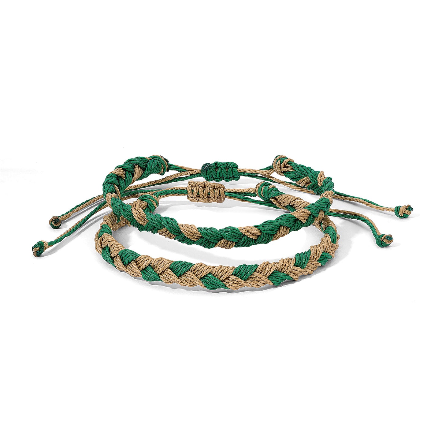 green and tan braided bracelets