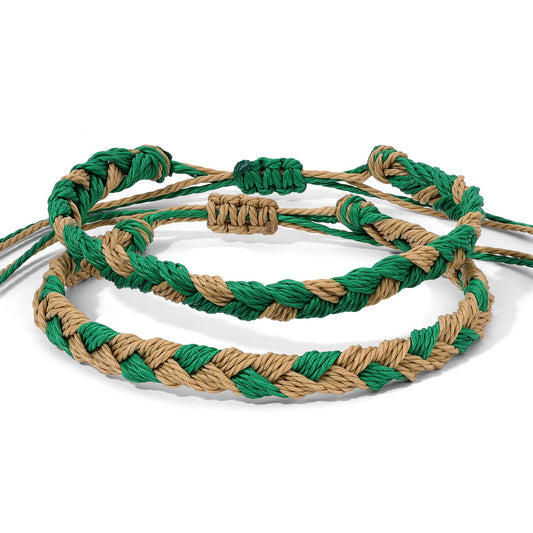 Green and Gold Fanfare Team Color Braided Bracelets - Set of 2