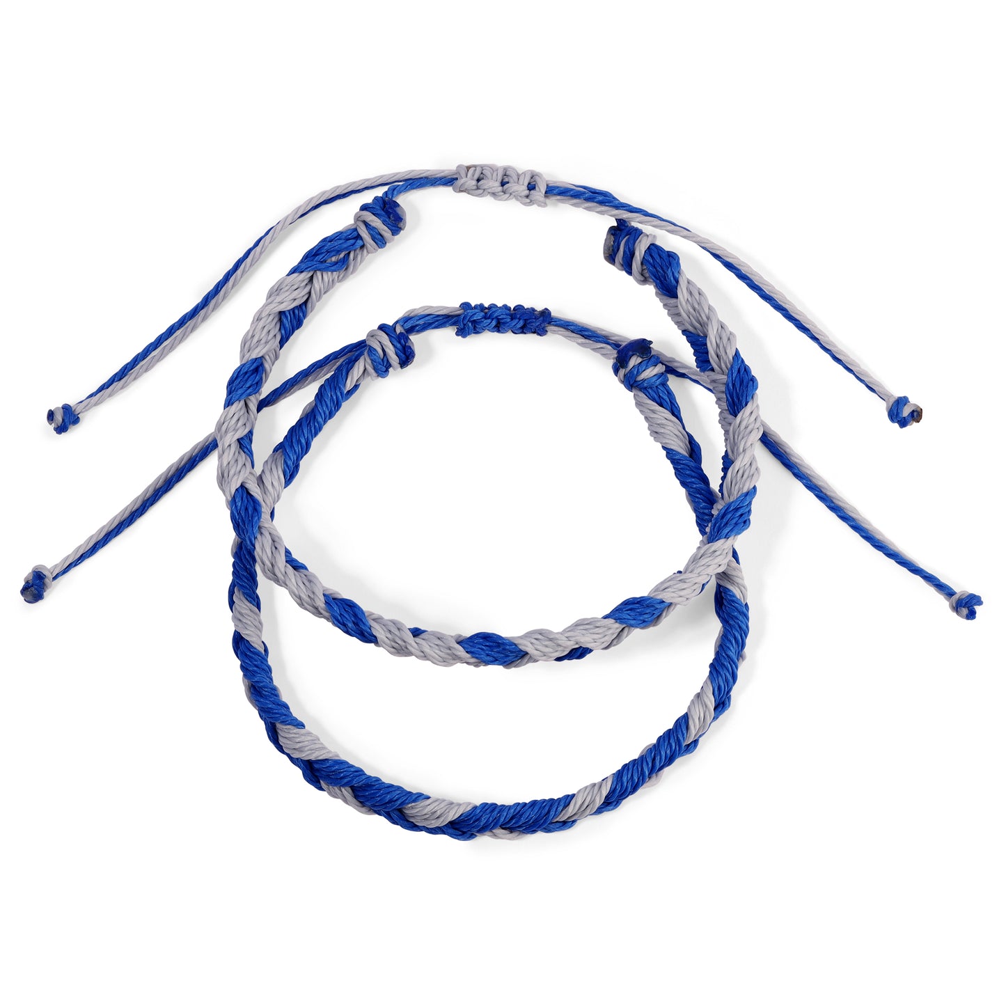 Silver and Blue Team Color Braided Bracelets - Set of 2