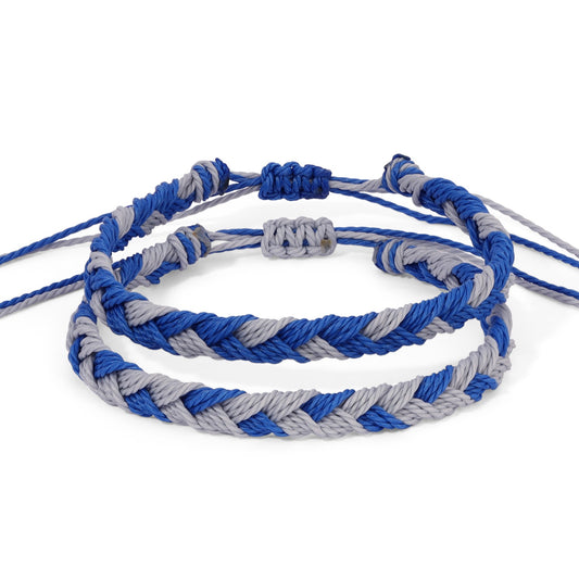 Silver and Blue Team Color Braided Bracelets - Set of 2