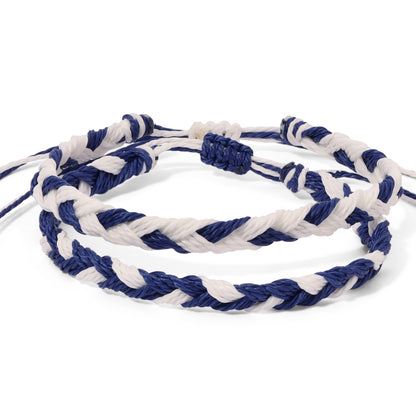 Navy and White Team Color Braided Bracelets - Set of 2