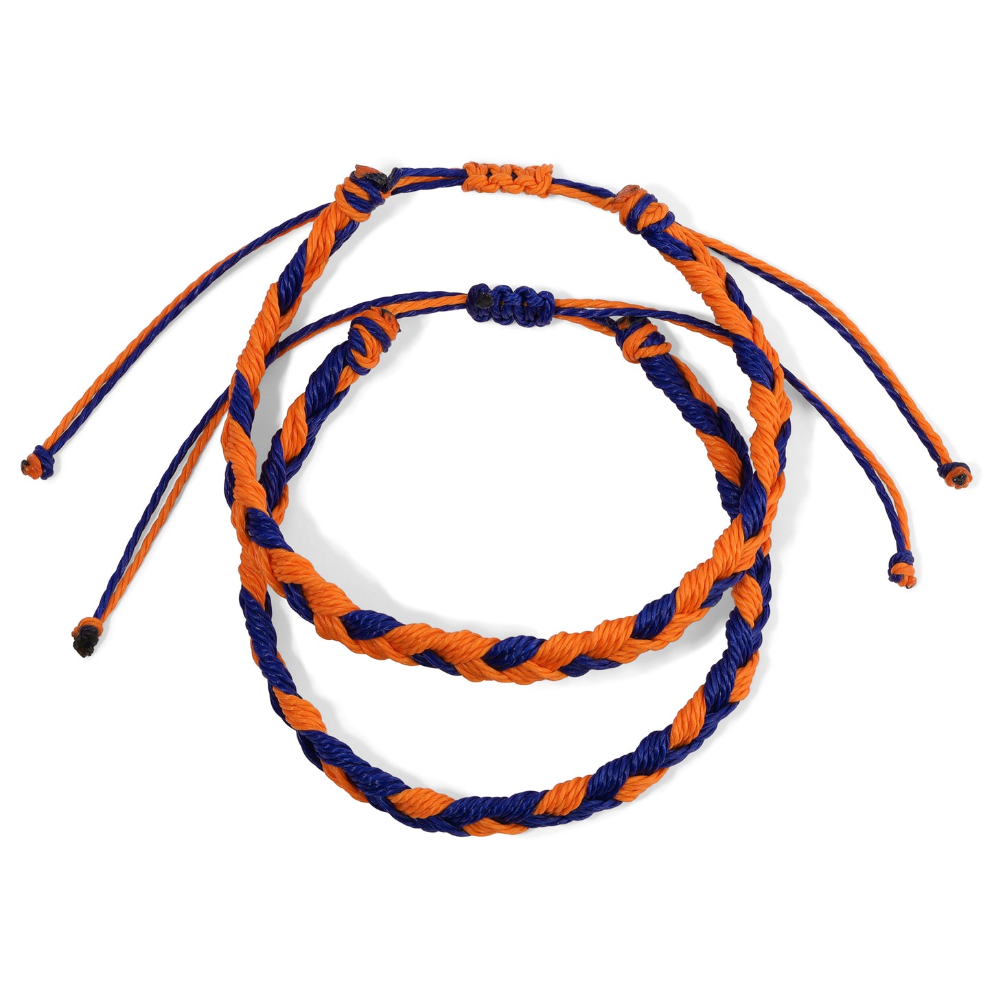 Navy and Orange Team Color Braided Bracelets - Set of 2