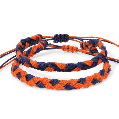 Navy and Orange Team Color Braided Bracelets - Set of 2