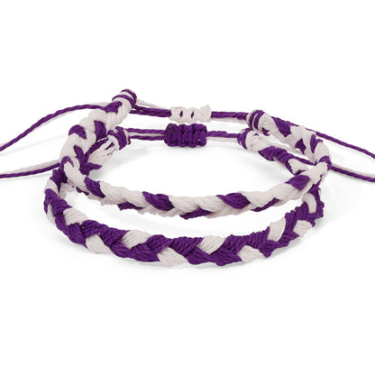 Purple and White Team Color Braided Bracelets - Set of 2