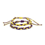 purple and yellow braided bracelets
