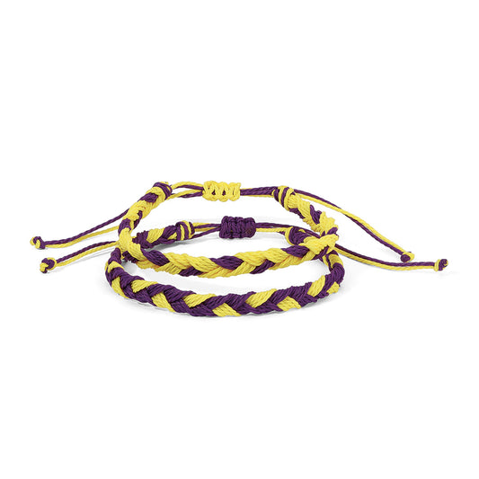 purple and yellow braided bracelets
