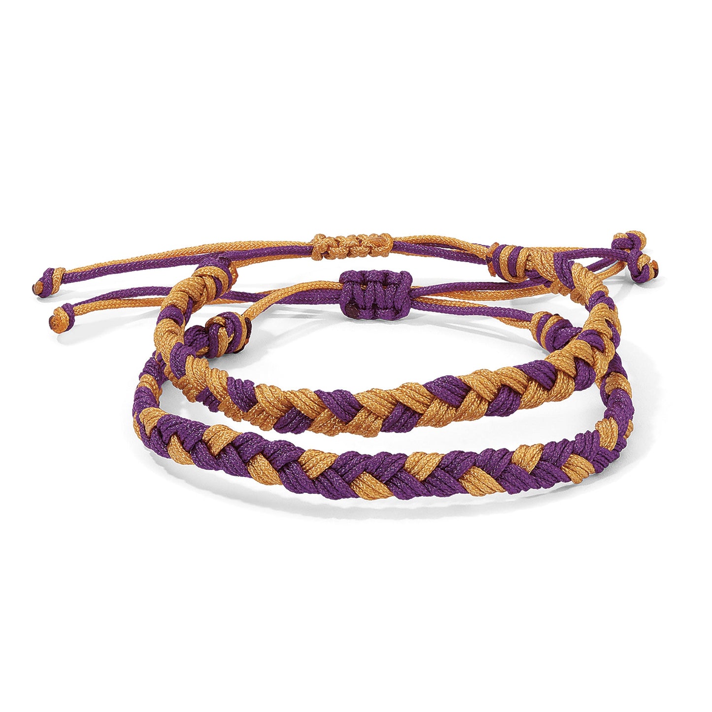 purple and gold braided bracelets