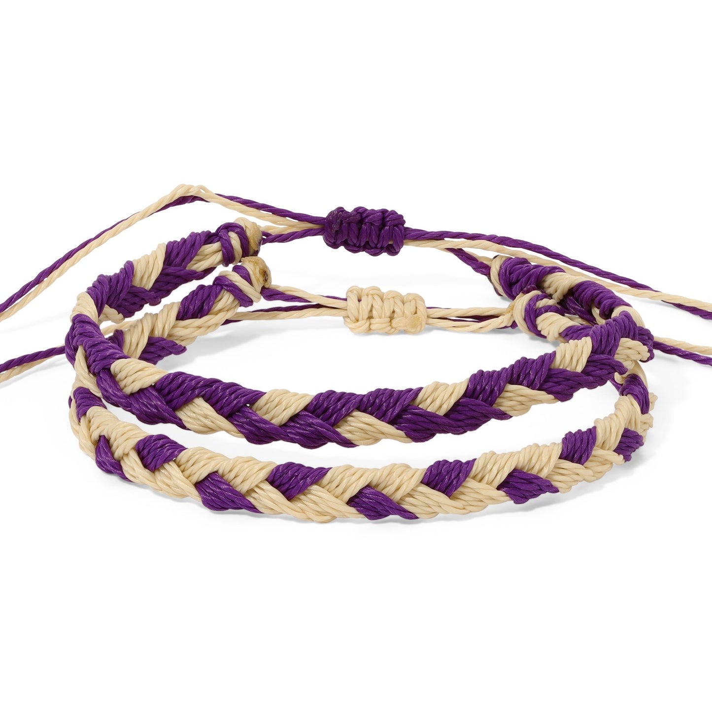 Purple and Gold Team Color Braided Bracelets - Set of 2