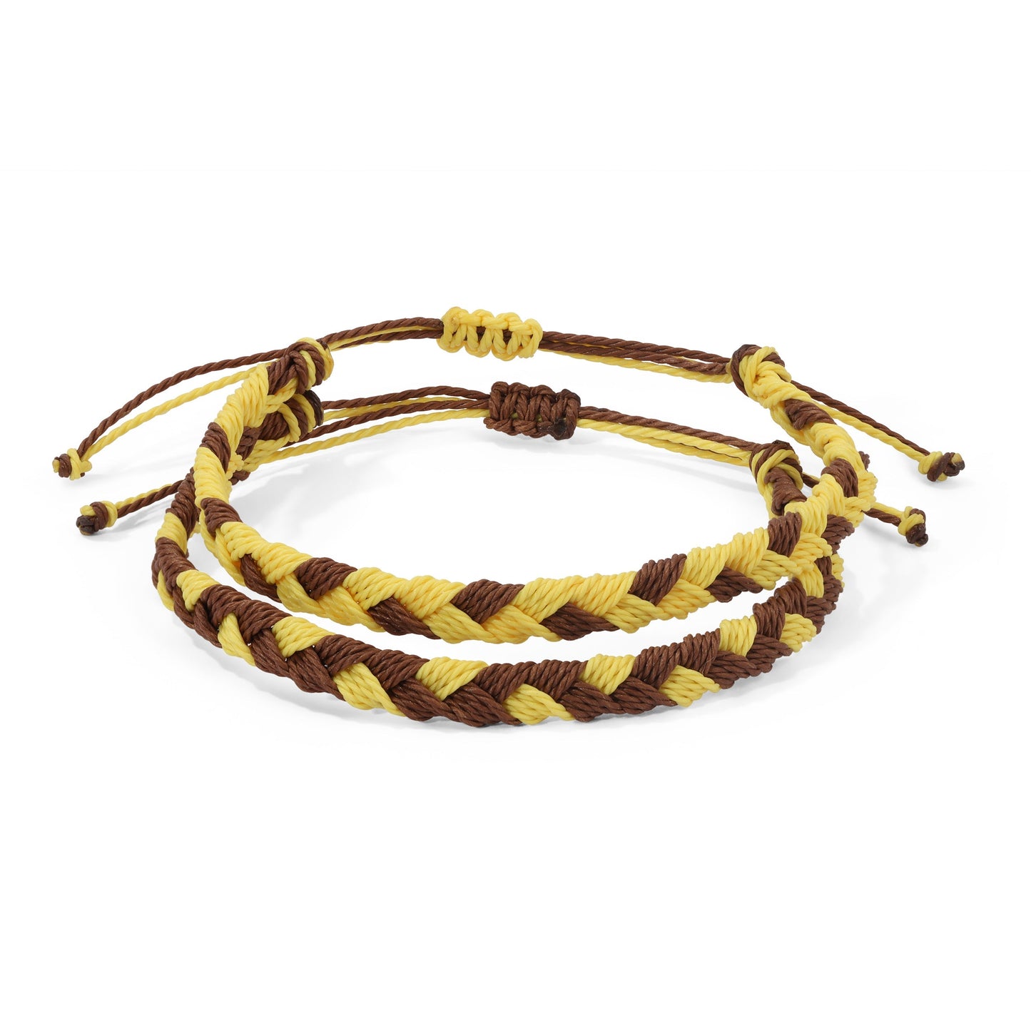 yellow and brown woven bracelets