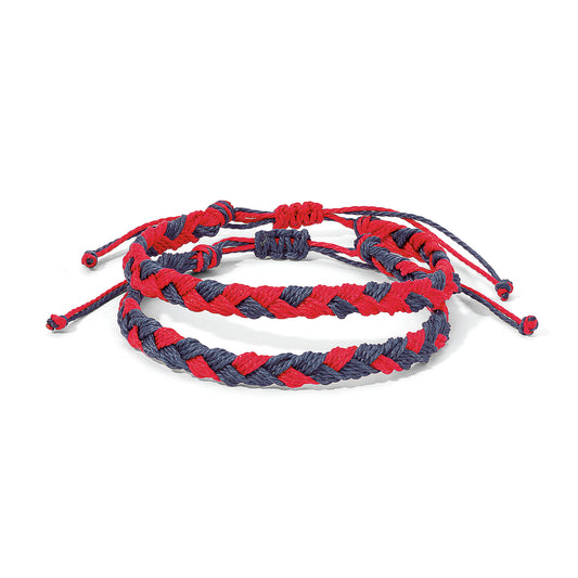 Navy Blue & Red Team Color Braided Bracelets - Set of 2