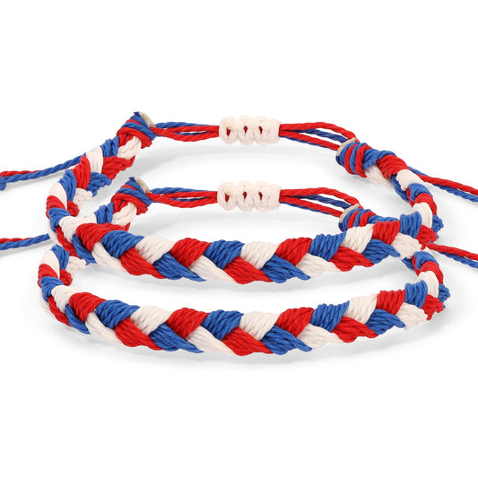 Red, White and Blue USA Team Color Braided Bracelets - Set of 2