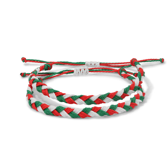 Green, White & Red Mexican National Team Color Braided Bracelets - Set of 2