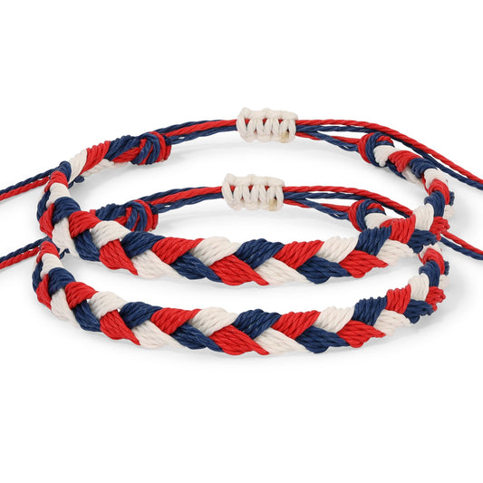 Navy, Red & White Team Color Braided Bracelets - Set of 2