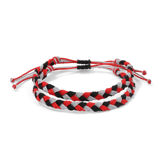 Red, Gray & Black Team Color Braided Bracelets - Set of 2