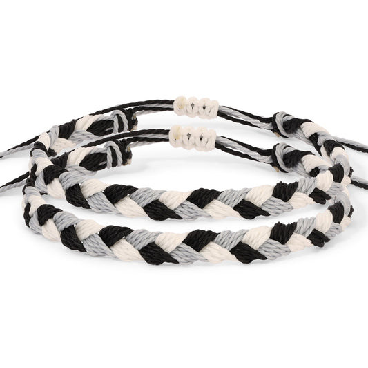 Silver and Black Team Color Braided Bracelets - Set of 2