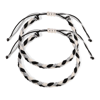 Silver and Black Team Color Braided Bracelets - Set of 2