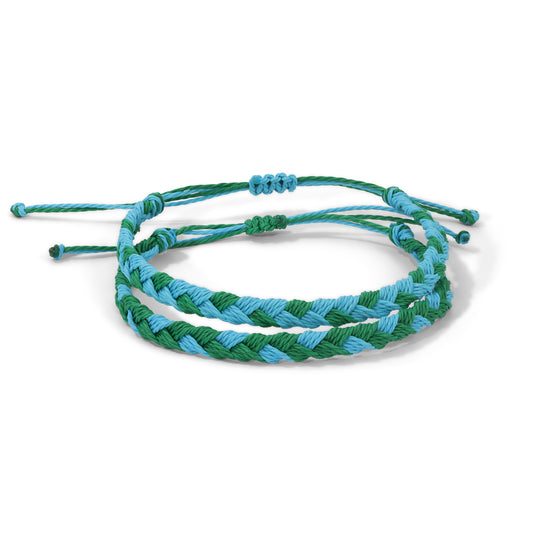 Green Wave & Blue Fanfare Team Color Braided Bracelets - Set of 2