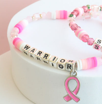 WARRIOR Breast Cancer Awareness Colorful Word Bracelet