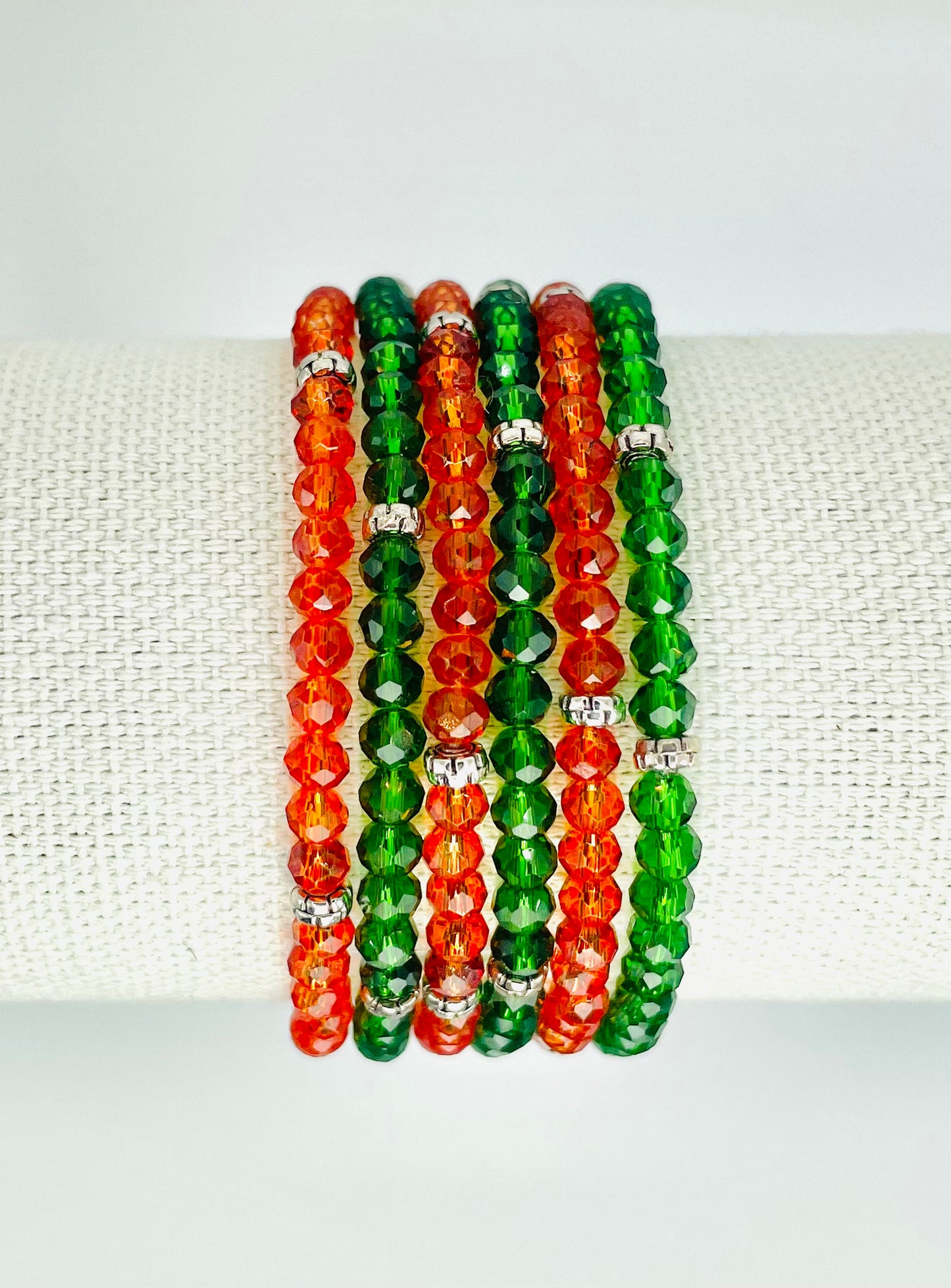 orange & green mini-crystal bracelet 6-pack