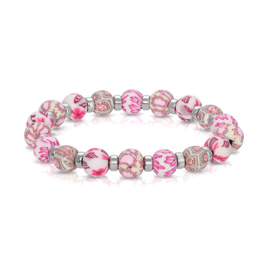 pink paisley clay bead bracelet