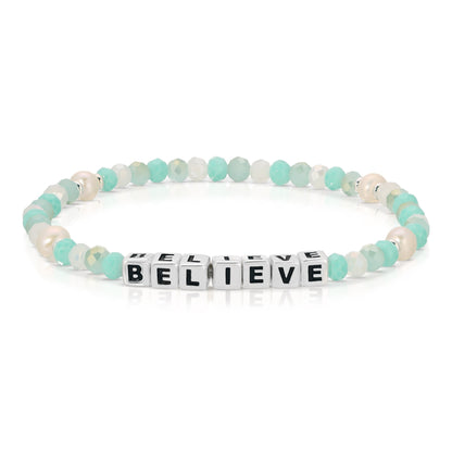BELIEVE Colorful Words Bracelet Sterling Silver Plated Letters and Accents