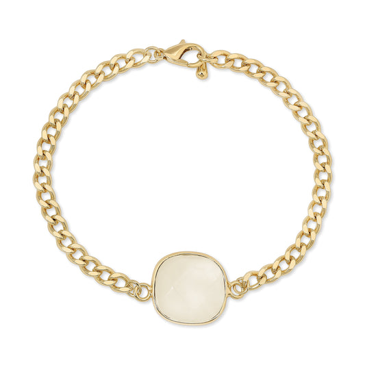 moonstone faceted stone with 14k gold plated curb chain bracelet