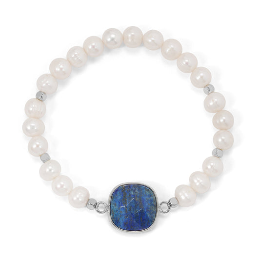 pearl & lapis faceted stone bracelet