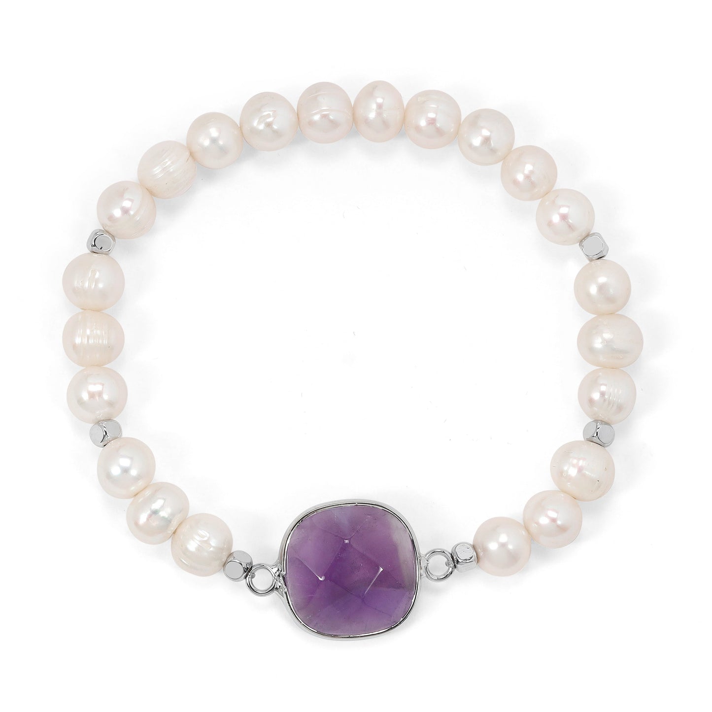 pearl & amethyst faceted stone bracelet