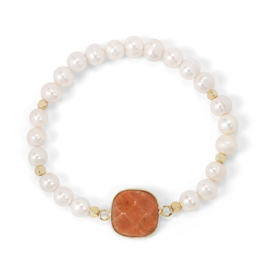 pearl & sunstone faceted stone bracelet
